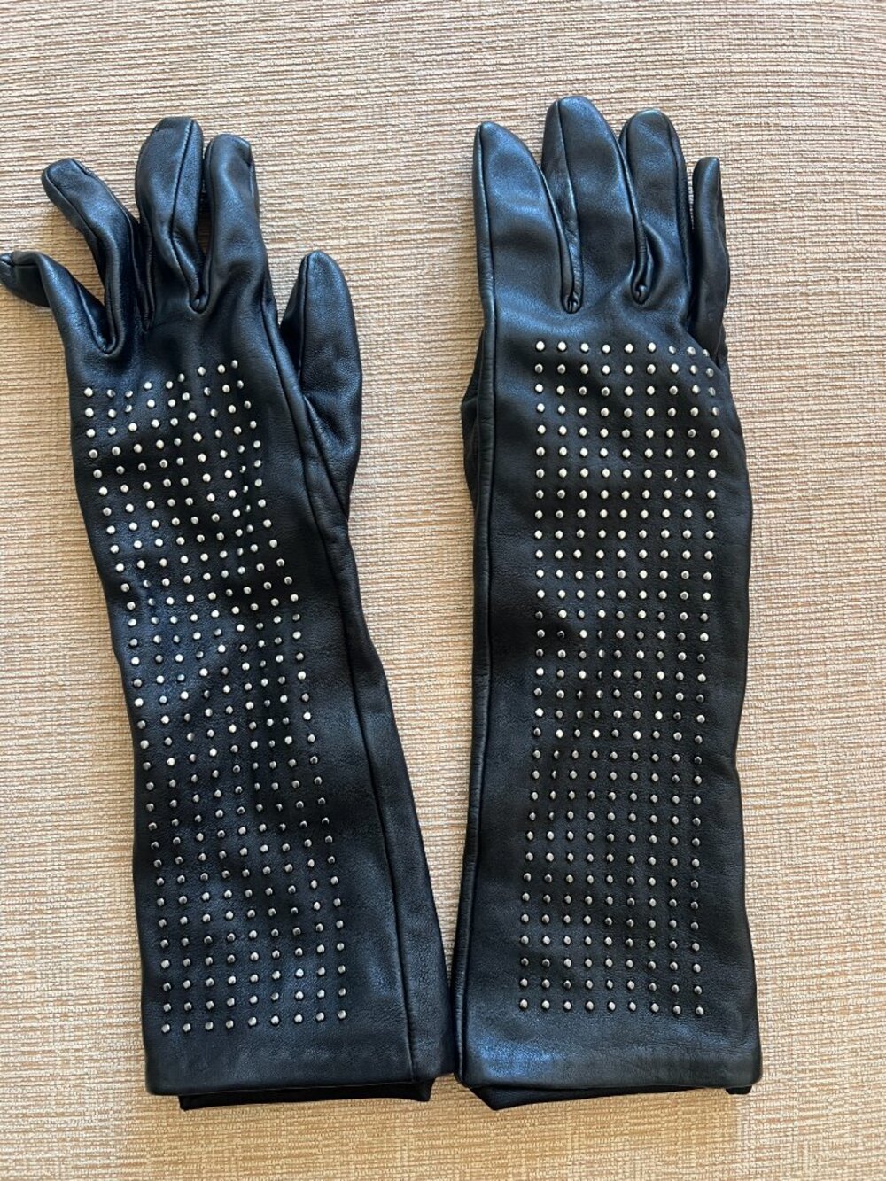 Neiman Marcus x Target by Brian Atwood long black studded leather gloves